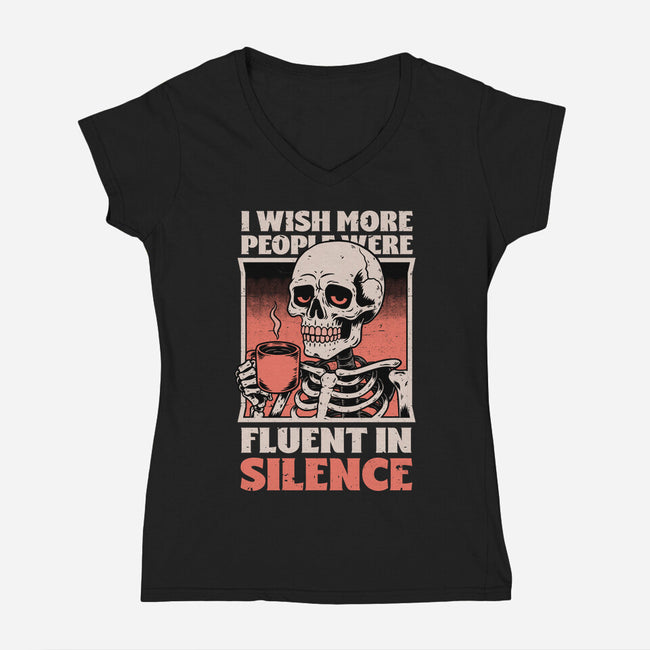 Skull Coffee Silence-Womens-V-Neck-Tee-Studio Mootant
