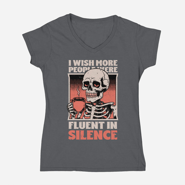 Skull Coffee Silence-Womens-V-Neck-Tee-Studio Mootant
