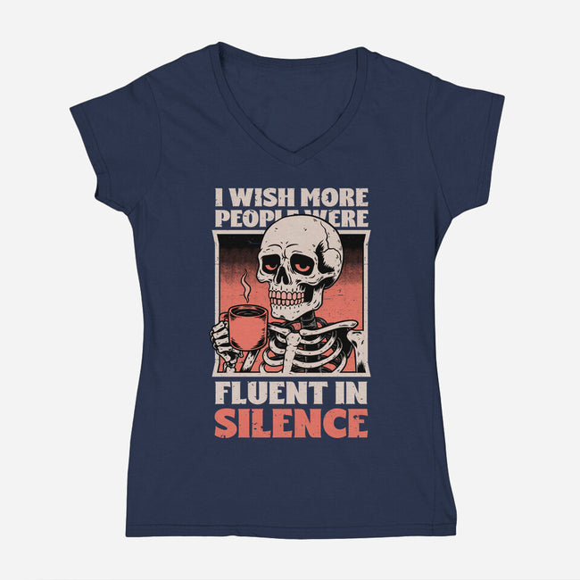 Skull Coffee Silence-Womens-V-Neck-Tee-Studio Mootant