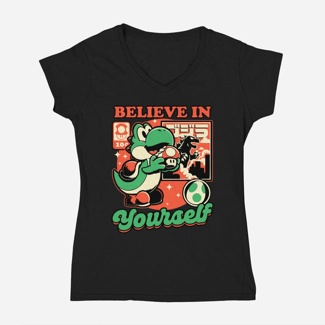 Dinosaur Kaiju Game-Womens-V-Neck-Tee-Studio Mootant