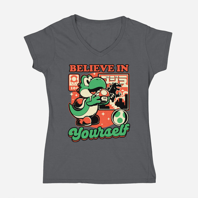 Dinosaur Kaiju Game-Womens-V-Neck-Tee-Studio Mootant