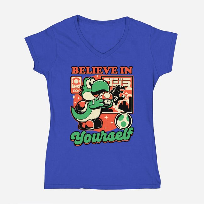 Dinosaur Kaiju Game-Womens-V-Neck-Tee-Studio Mootant