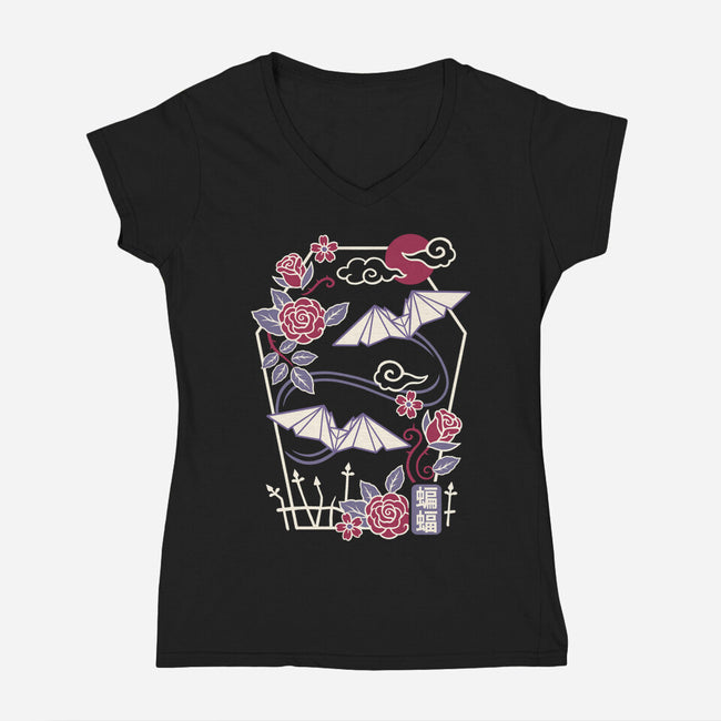 Origami Bat-Womens-V-Neck-Tee-NemiMakeit