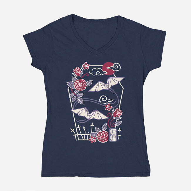 Origami Bat-Womens-V-Neck-Tee-NemiMakeit