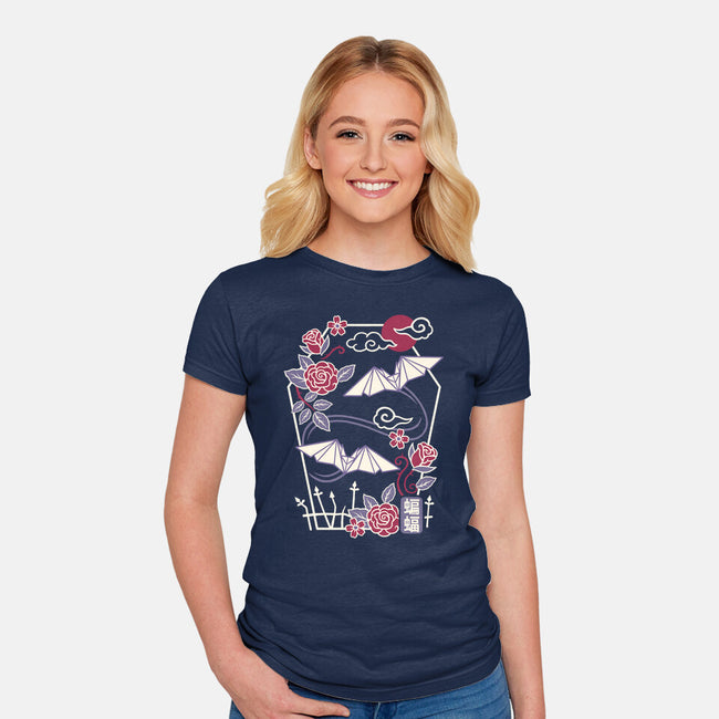 Origami Bat-Womens-Fitted-Tee-NemiMakeit