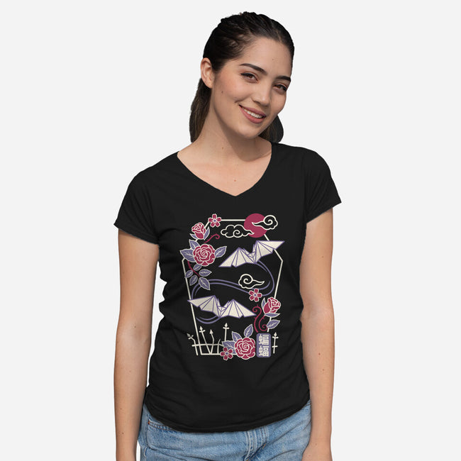 Origami Bat-Womens-V-Neck-Tee-NemiMakeit