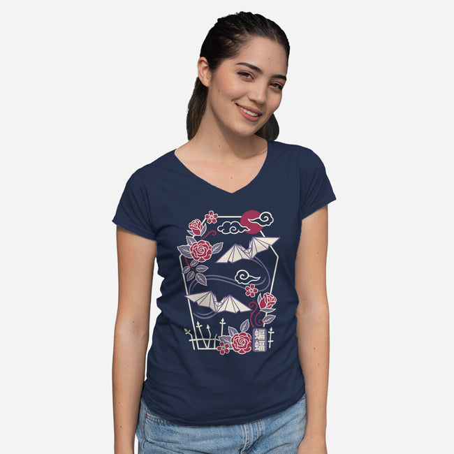 Origami Bat-Womens-V-Neck-Tee-NemiMakeit