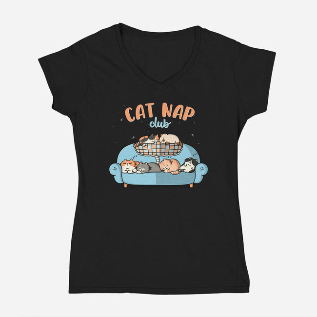 Cat Nap Club-Womens-V-Neck-Tee-Freecheese