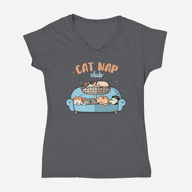Cat Nap Club-Womens-V-Neck-Tee-Freecheese