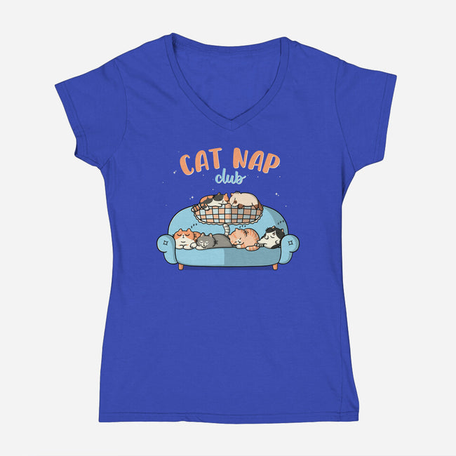 Cat Nap Club-Womens-V-Neck-Tee-Freecheese