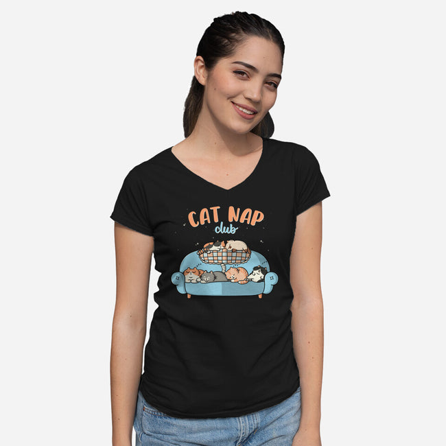 Cat Nap Club-Womens-V-Neck-Tee-Freecheese