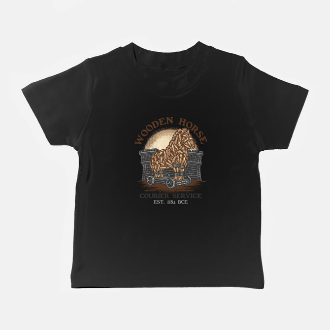 Wooden Horse Courier Service-Baby-Basic-Tee-glitchygorilla