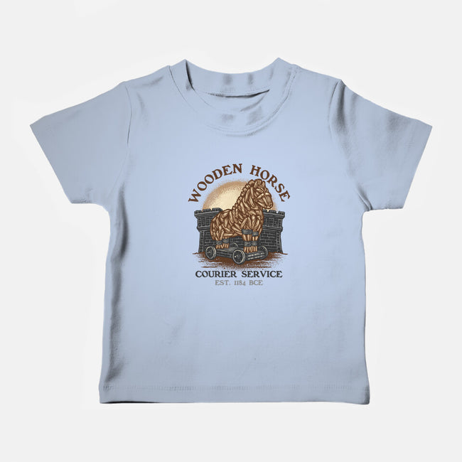 Wooden Horse Courier Service-Baby-Basic-Tee-glitchygorilla