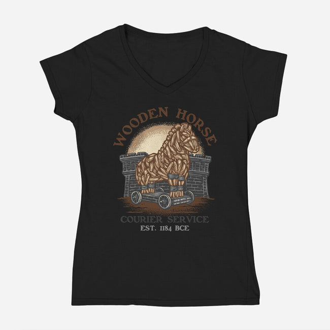 Wooden Horse Courier Service-Womens-V-Neck-Tee-glitchygorilla