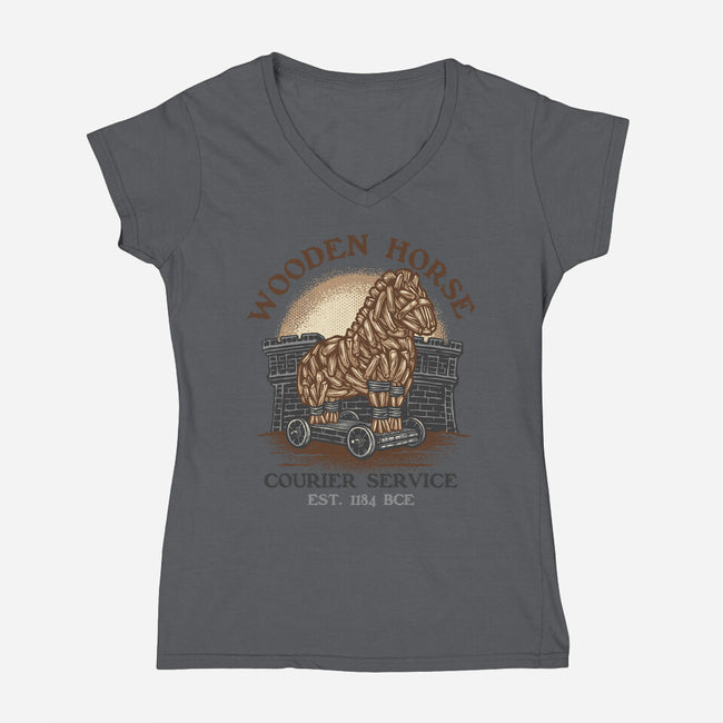 Wooden Horse Courier Service-Womens-V-Neck-Tee-glitchygorilla
