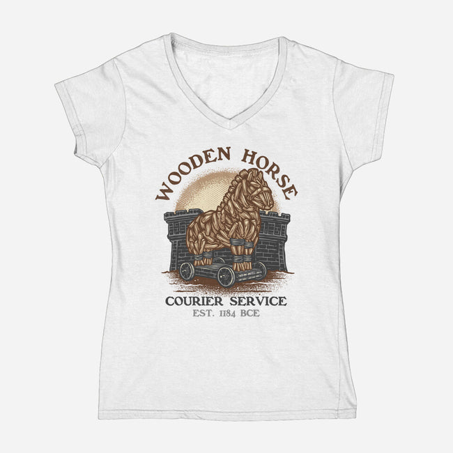 Wooden Horse Courier Service-Womens-V-Neck-Tee-glitchygorilla
