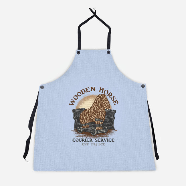 Wooden Horse Courier Service-Unisex-Kitchen-Apron-glitchygorilla