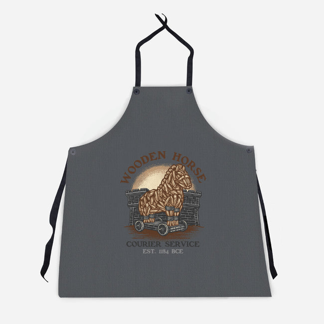 Wooden Horse Courier Service-Unisex-Kitchen-Apron-glitchygorilla