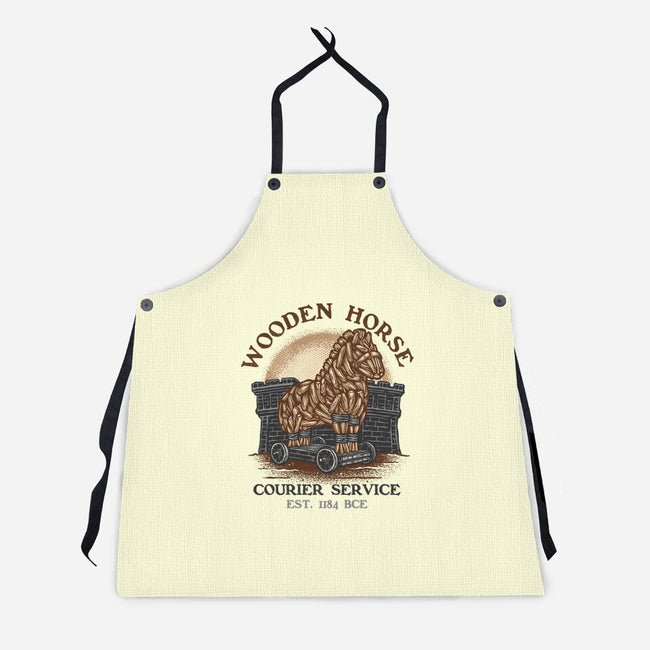 Wooden Horse Courier Service-Unisex-Kitchen-Apron-glitchygorilla