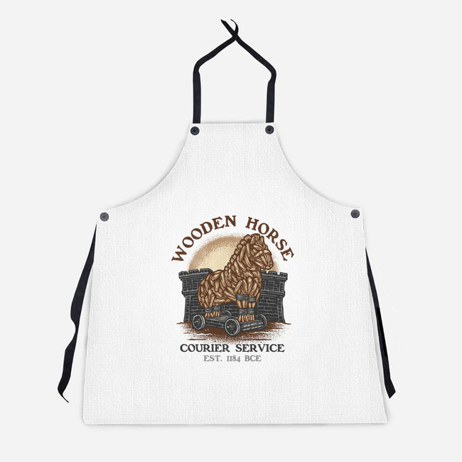 Wooden Horse Courier Service-Unisex-Kitchen-Apron-glitchygorilla