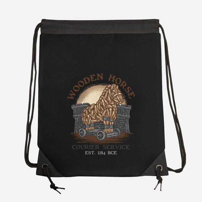 Wooden Horse Courier Service-None-Drawstring-Bag-glitchygorilla