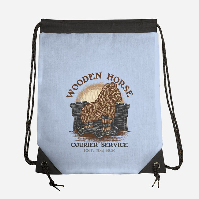 Wooden Horse Courier Service-None-Drawstring-Bag-glitchygorilla
