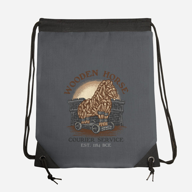 Wooden Horse Courier Service-None-Drawstring-Bag-glitchygorilla
