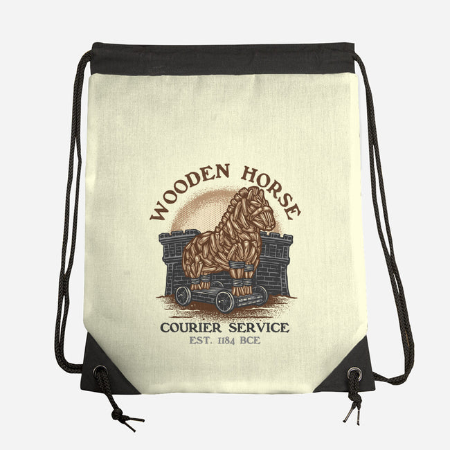 Wooden Horse Courier Service-None-Drawstring-Bag-glitchygorilla