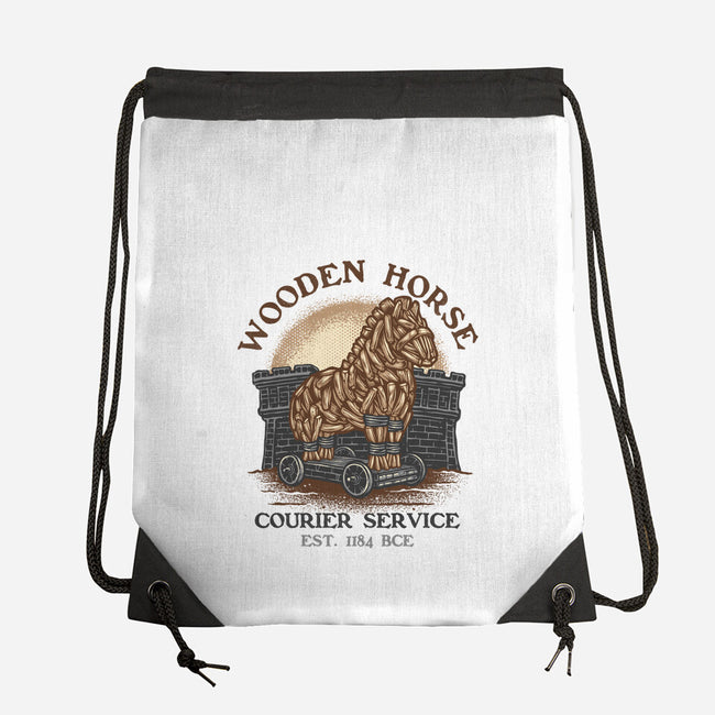 Wooden Horse Courier Service-None-Drawstring-Bag-glitchygorilla