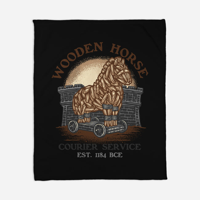 Wooden Horse Courier Service-None-Fleece-Blanket-glitchygorilla