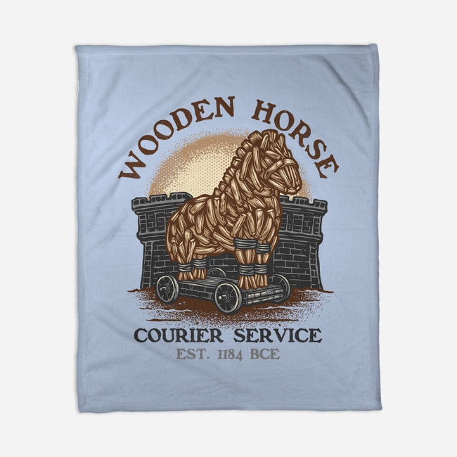 Wooden Horse Courier Service-None-Fleece-Blanket-glitchygorilla