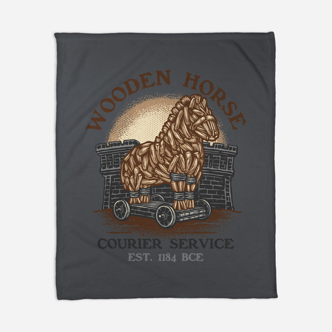Wooden Horse Courier Service-None-Fleece-Blanket-glitchygorilla