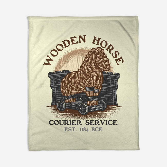 Wooden Horse Courier Service-None-Fleece-Blanket-glitchygorilla