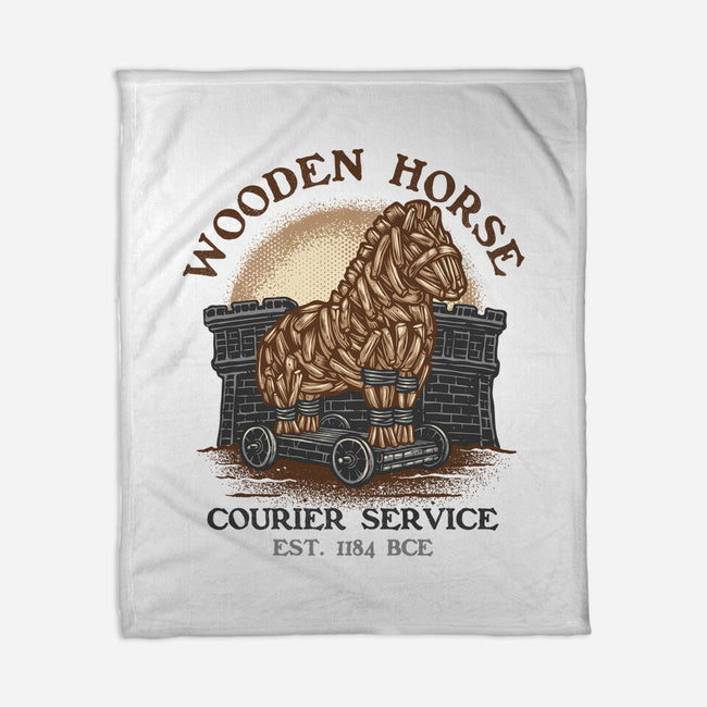 Wooden Horse Courier Service-None-Fleece-Blanket-glitchygorilla