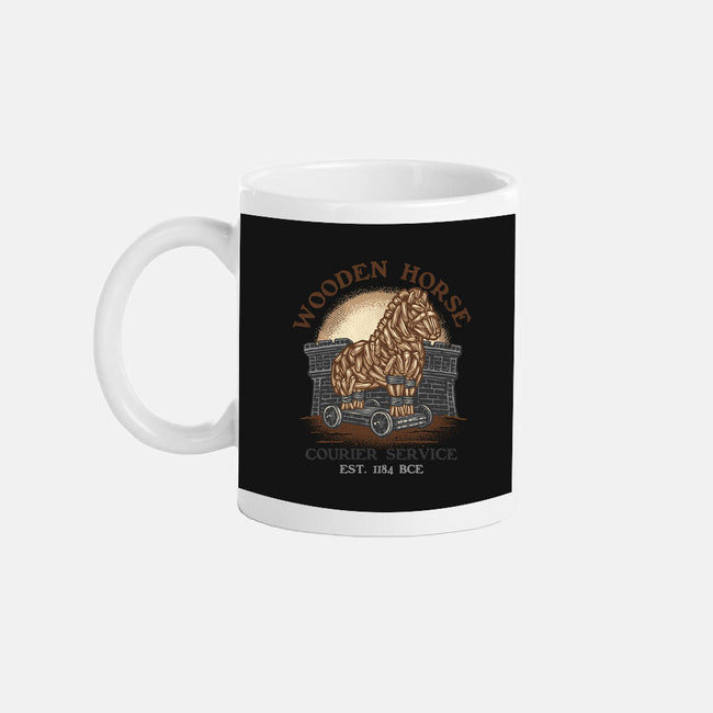 Wooden Horse Courier Service-None-Mug-Drinkware-glitchygorilla