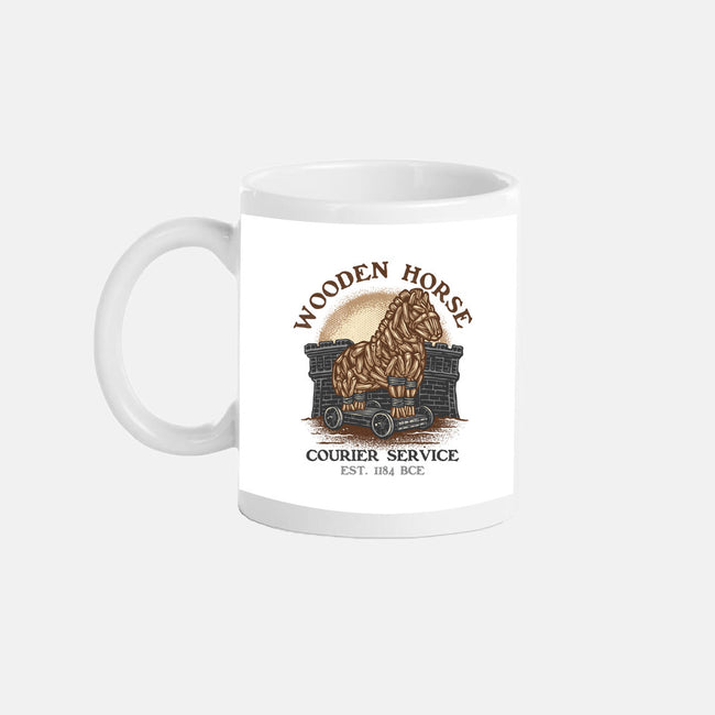 Wooden Horse Courier Service-None-Mug-Drinkware-glitchygorilla