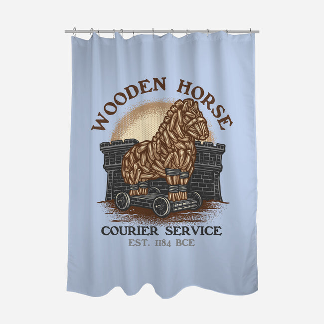 Wooden Horse Courier Service-None-Polyester-Shower Curtain-glitchygorilla