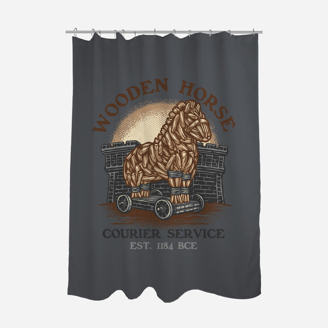 Wooden Horse Courier Service-None-Polyester-Shower Curtain-glitchygorilla