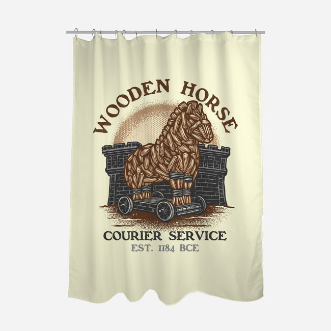 Wooden Horse Courier Service-None-Polyester-Shower Curtain-glitchygorilla