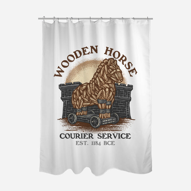 Wooden Horse Courier Service-None-Polyester-Shower Curtain-glitchygorilla