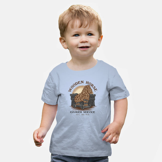 Wooden Horse Courier Service-Baby-Basic-Tee-glitchygorilla