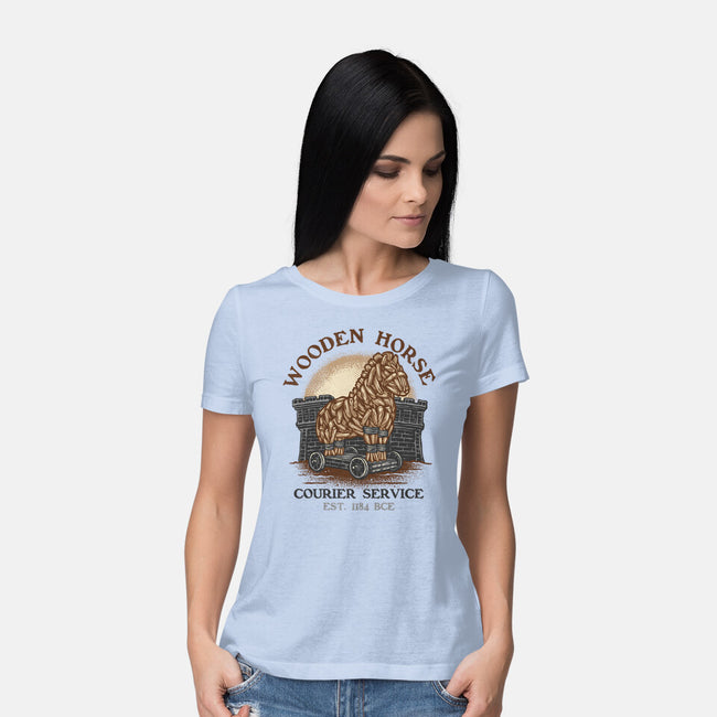 Wooden Horse Courier Service-Womens-Basic-Tee-glitchygorilla