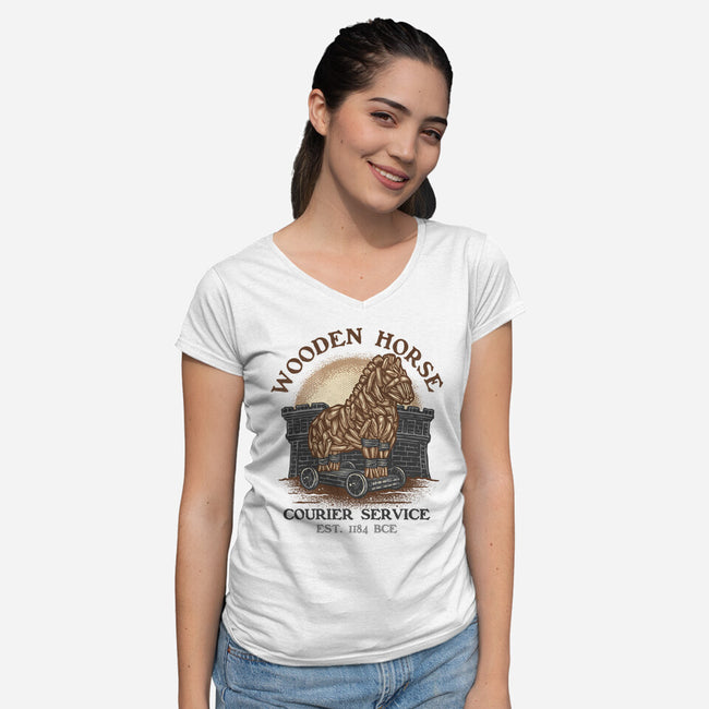 Wooden Horse Courier Service-Womens-V-Neck-Tee-glitchygorilla