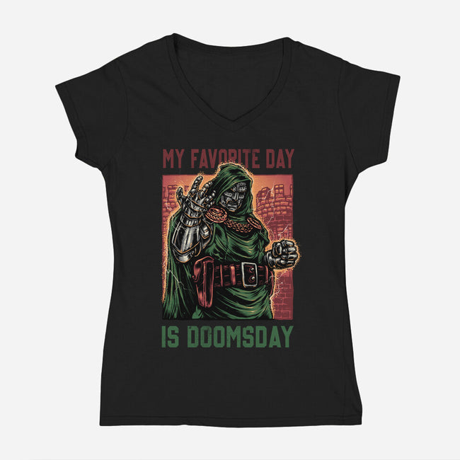 My Favorite Day Is Doomsday-Womens-V-Neck-Tee-glitchygorilla