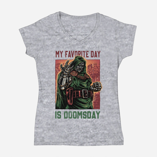 My Favorite Day Is Doomsday-Womens-V-Neck-Tee-glitchygorilla