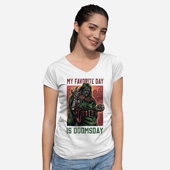 My Favorite Day Is Doomsday-Womens-V-Neck-Tee-glitchygorilla