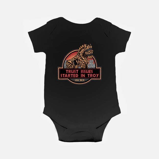 Trust Issues Started In Troy-Baby-Basic-Onesie-glitchygorilla
