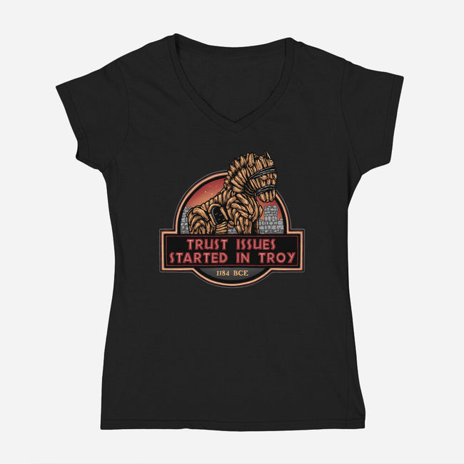 Trust Issues Started In Troy-Womens-V-Neck-Tee-glitchygorilla