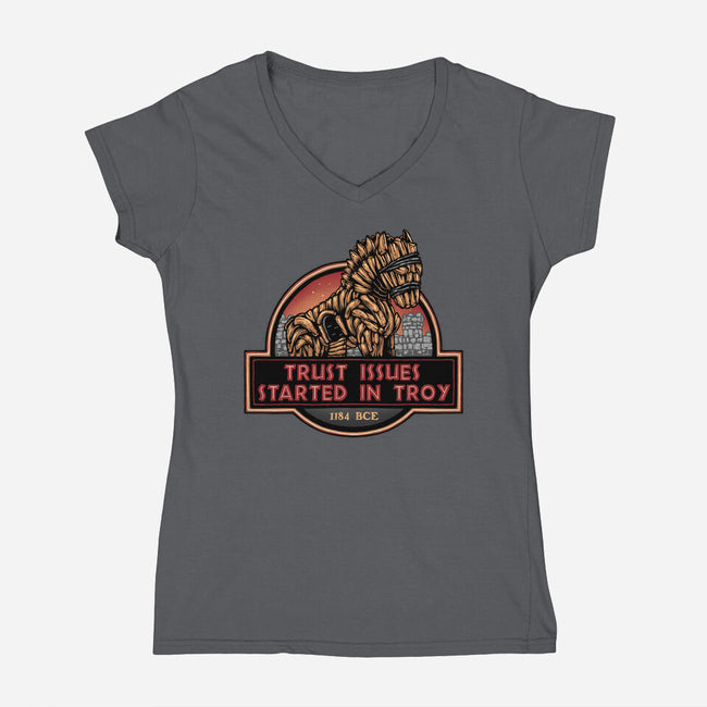 Trust Issues Started In Troy-Womens-V-Neck-Tee-glitchygorilla