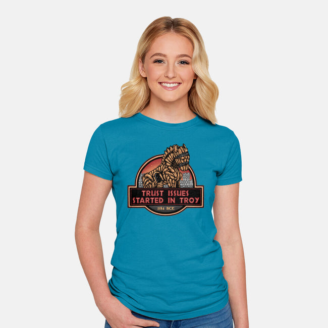 Trust Issues Started In Troy-Womens-Fitted-Tee-glitchygorilla